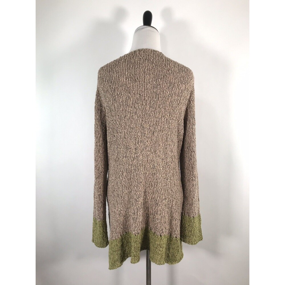 Soft Surroundings Sweater Open‎ Weave Brown Green Stripe Lace Up V-Neck Tunic L - Picture 2 of 7